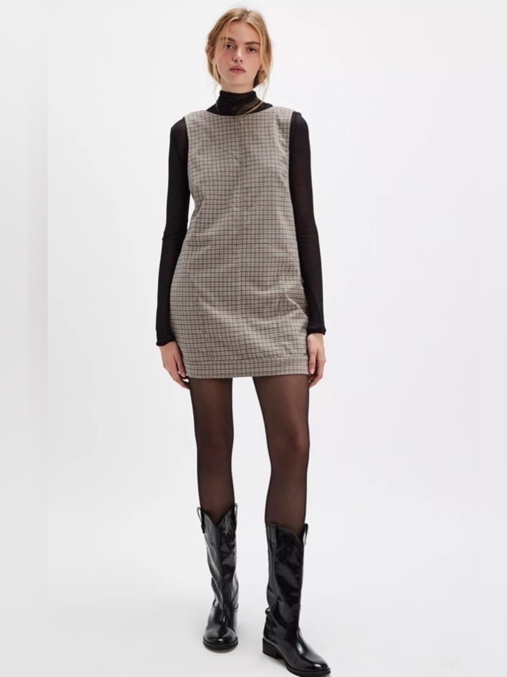 Free People Kai Menswear Mini-dress Checked Sleeveless Shift Tank - Size MEDIUM